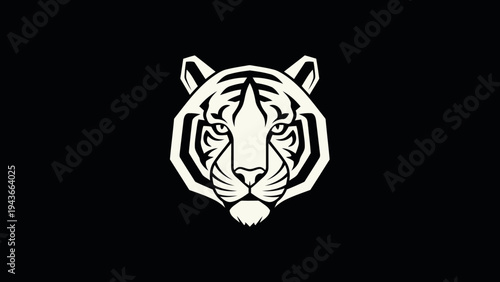 Stylized Tiger Head Emblem on Black Background.