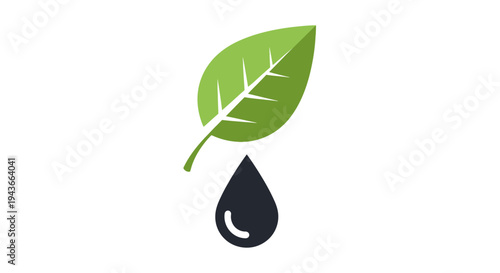 Green leaf icon with a dark drop symbol, representing nature and liquid