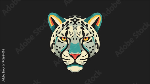 Stylized Jaguar Head with Intense Gaze and Vibrant Colors.