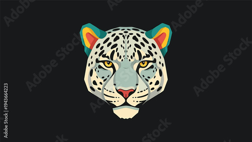 Stylized Jaguar Head with Vibrant Colors on Black Background.