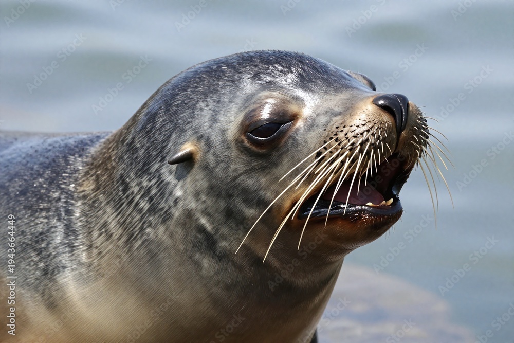 Fototapeta premium A close up of a seal with its mouth open