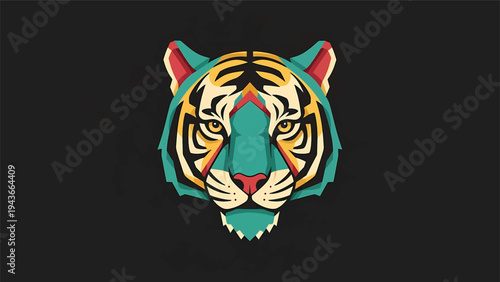 Stylized Tiger Head Geometric Design Vibrant Colors.