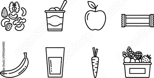 Editable outline icons collection fresh fruits and juices
