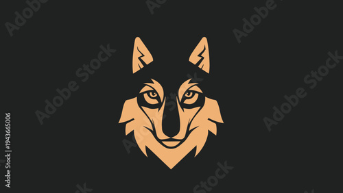 Stylized Wolf Head Logo Design on Dark Background.
