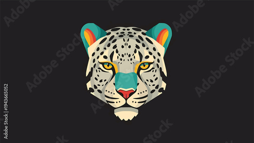 Stylized Leopard Head With Vibrant Colors And Detailed Features.