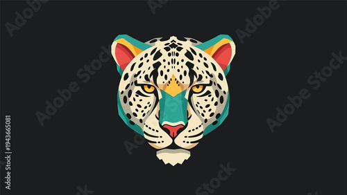 Stylized Leopard Head with Vibrant Geometric Patterns.
