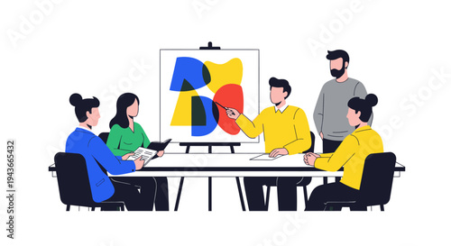 Team Meeting Discussing Abstract Art Project.