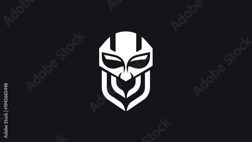 Stylized Warrior Mask Emblem with Geometric Design.