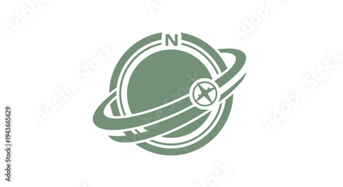 Stylized Planet with Orbital Rings and Compass Rose.