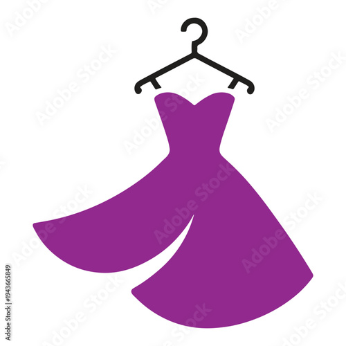 Elegant purple evening gown hanging on a hanger for a special occasion