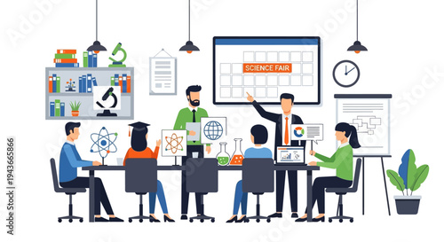 Team Meeting Discussing Scientific Research and Development.