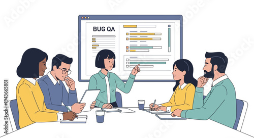 Team Meeting Discussing Software Bug QA Strategy.