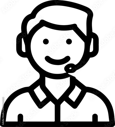 Hand Drawn Male Customer Service Agent Black and White Avatar Illustration in Minimal Line Art Style Design