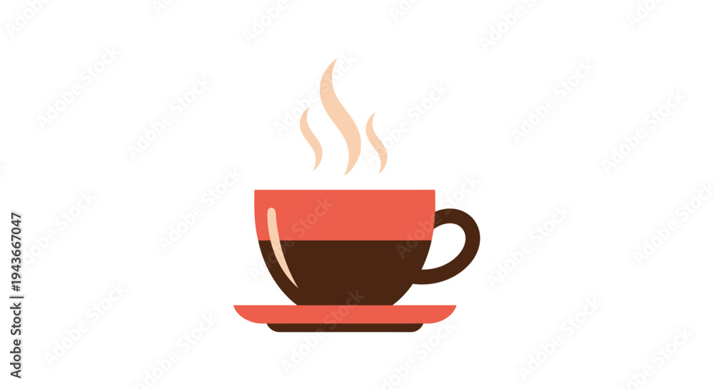 Fototapeta premium Steaming Coffee Cup with Saucer, Hot Beverage Icon, Flat Design