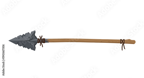 Ancient Stone Arrowhead with Wooden Shaft and Rope Binding