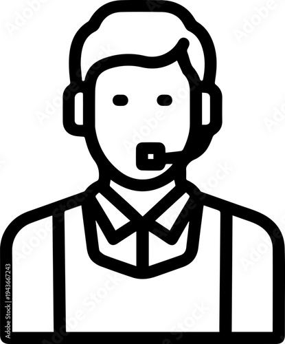 Hand Drawn Male Customer Service Agent Black and White Avatar Illustration in Minimal Line Art Style Design