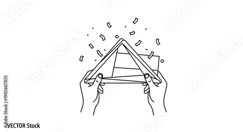 Hands Unveiling Pyramid Box with Confetti Explosion