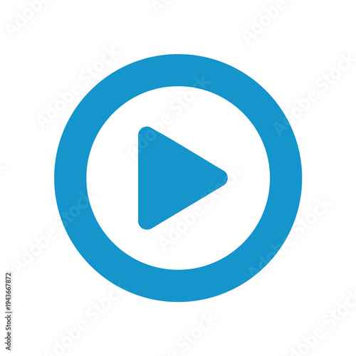 Blue play button symbol centered on a white background
