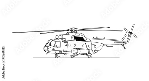 Helicopter Line Drawing Illustration