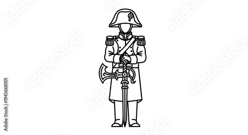 Historical Soldier with Halberd and Military Uniform, Line Art
