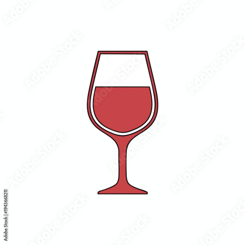 A simple graphic of a wine glass filled with red liquid on a white background