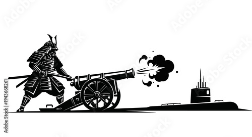 Samurai Warrior Fires Cannon at Submarine - Historical Warfare Meets Modern Technology