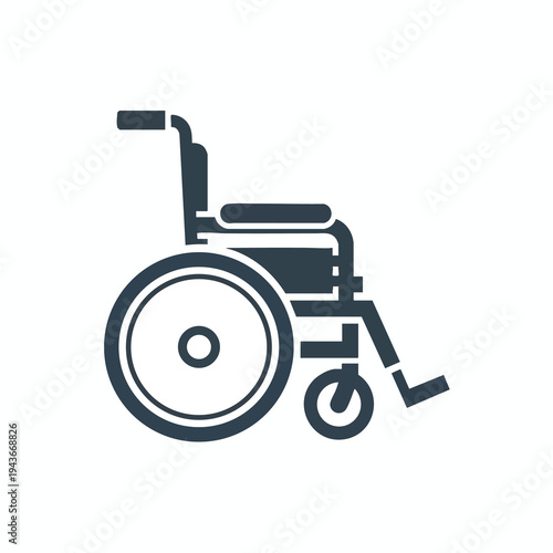 Simple dark blue wheelchair icon against a white background