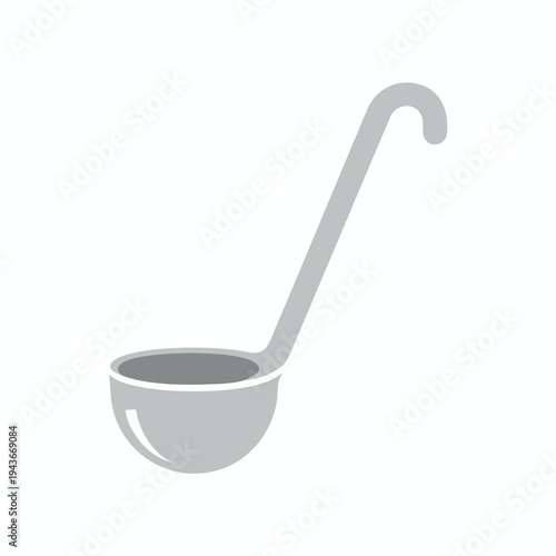 Simple grey ladle with a curved handle and deep bowl, isolated on white