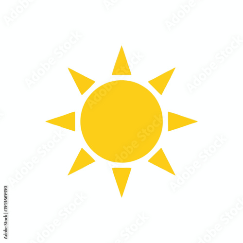 A simple, graphic yellow sun with eight pointed rays against a white background