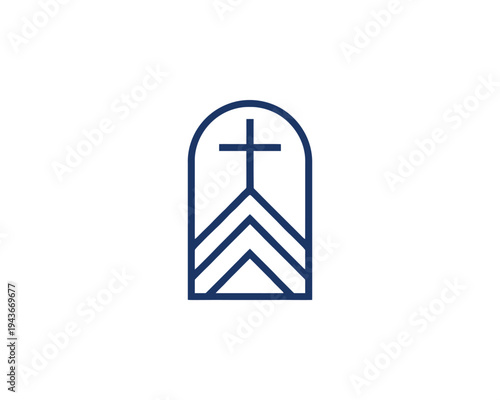Christian Cross Symbol with Geometric Layers Inside Archway Minimalist Logo
