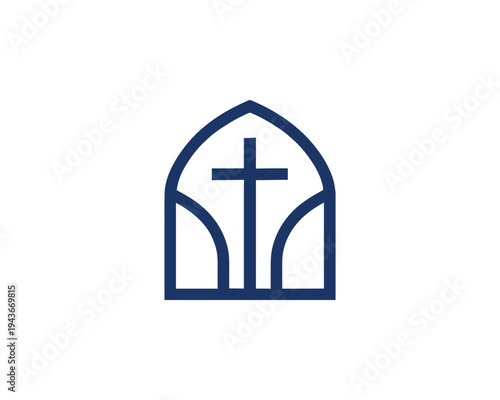 Christian Cross in Arch Window Silhouette Religious Symbol Minimalist Stock Logo