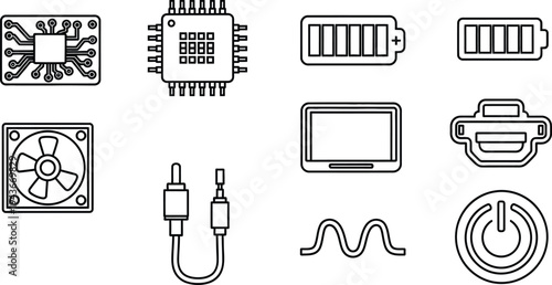 Editable outline icons collection electronics and technology symbols