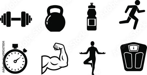 Editable outline icons collection for fitness and sports vector graphics