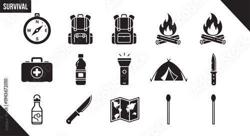 Travel and hospitality web icon set with car hotel food pictogram symbols in black silhouette vector style