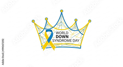 World down syndrome day awareness crown with blue and yellow ribbon