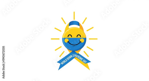 Smiling cartoon light bulb with blue face mask and yellow sun rays world cancer day awareness symbol