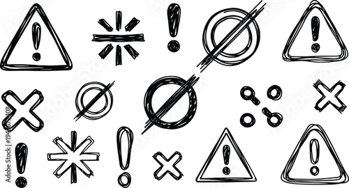 Set of 16 warning icons vector, signs and symbols