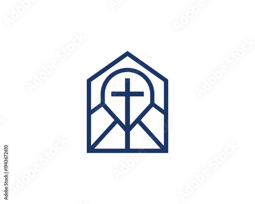Church Building Logo with Cross Window Symbol