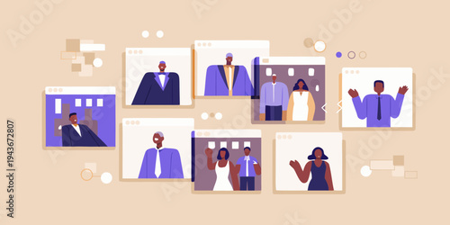 Diverse group of professionals connected through a virtual meeting interface