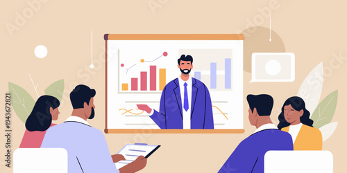 Business presentation with a speaker and attentive team in a modern office