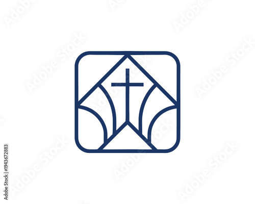 Christian Cross Emblem Geometric Design Logo on White Background