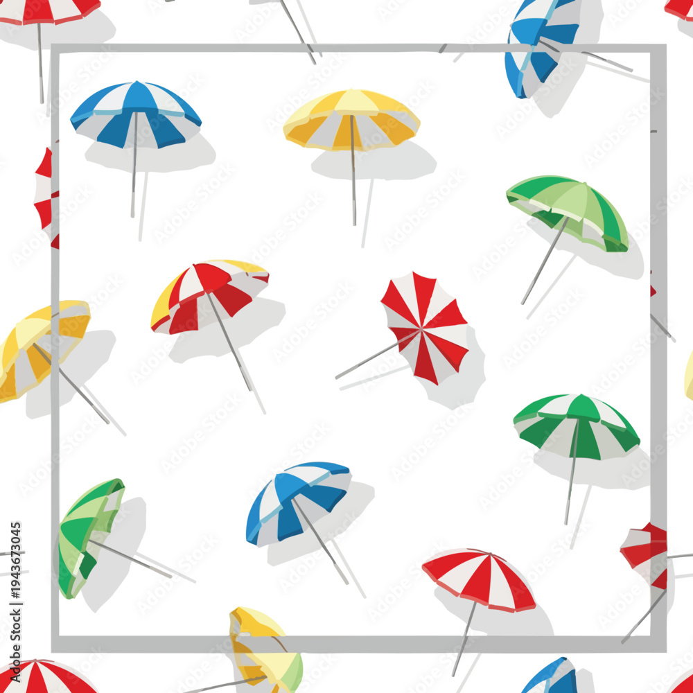 Obraz premium A playful assortment of colorful beach umbrellas scattered on a white backdrop