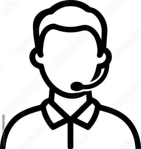 Hand Drawn Male Customer Service Agent Black and White Avatar Illustration in Minimal Line Art Style Design