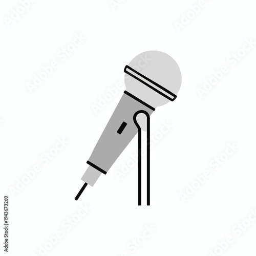 A minimalistic graphic illustration of a gray microphone on a black stand