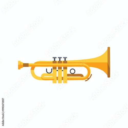 A flat illustration of a golden trumpet with three valves and a bell