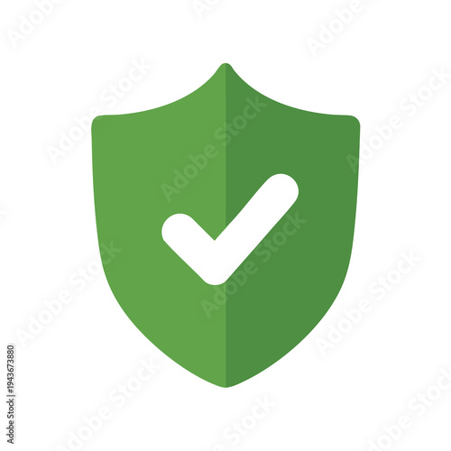 Green shield with white checkmark, symbolizing safety and approval