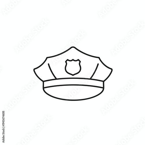 Black outline of a police hat with a badge symbol on the front