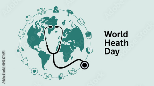 World health day global awareness campaign with stethoscope around the earth