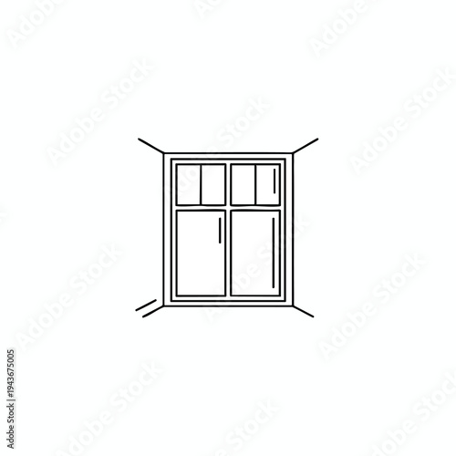 A black and white outline drawing of a four-pane window structure