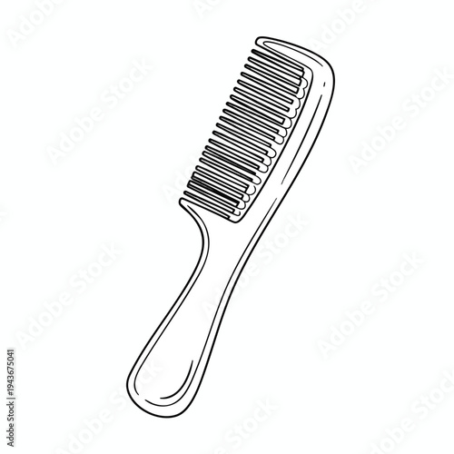 A simple line drawing of a black comb with a handle and many teeth